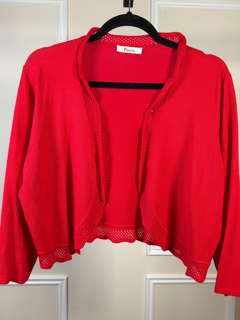 Red Cropped Bolero Open-Front Crochet-Edge Cardigan